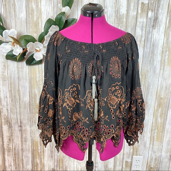 Eyelet Embroidered Off Shoulder Top - Picture 2 of 9